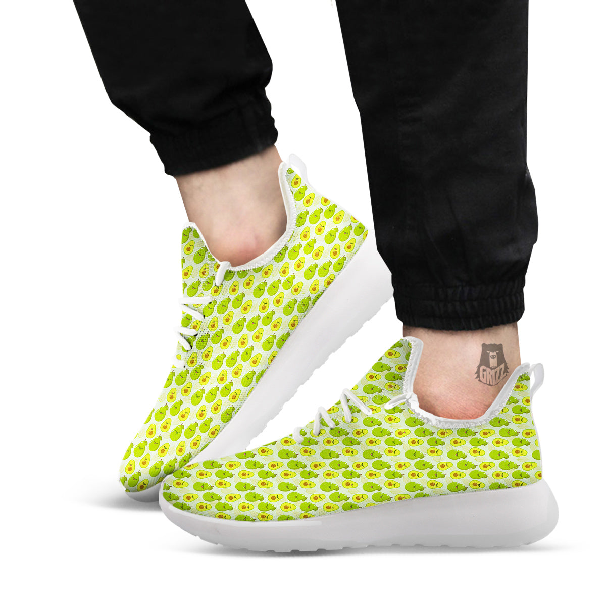 Avocado Cartoon Print Pattern White Athletic Shoes-grizzshop