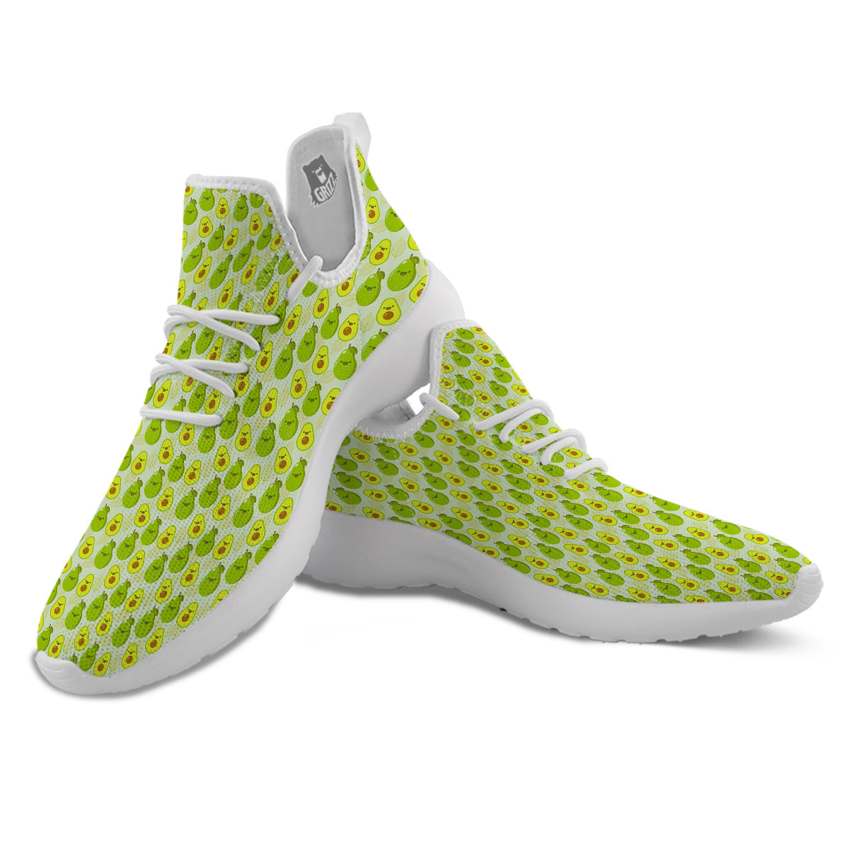 Avocado Cartoon Print Pattern White Athletic Shoes-grizzshop