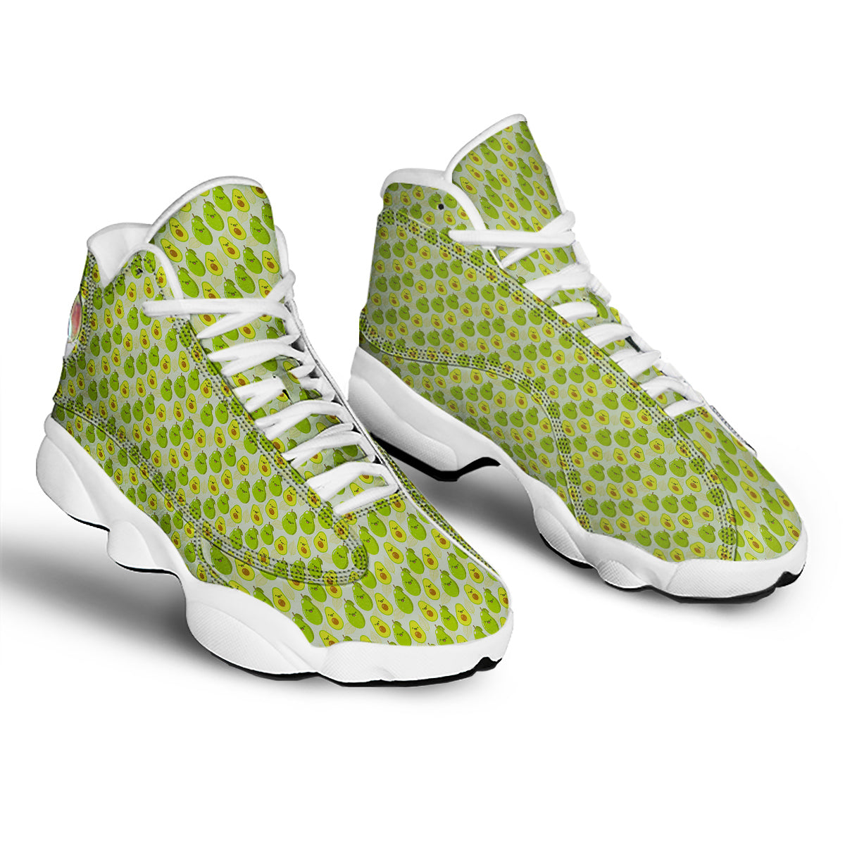 Avocado Cartoon Print Pattern White Basketball Shoes-grizzshop