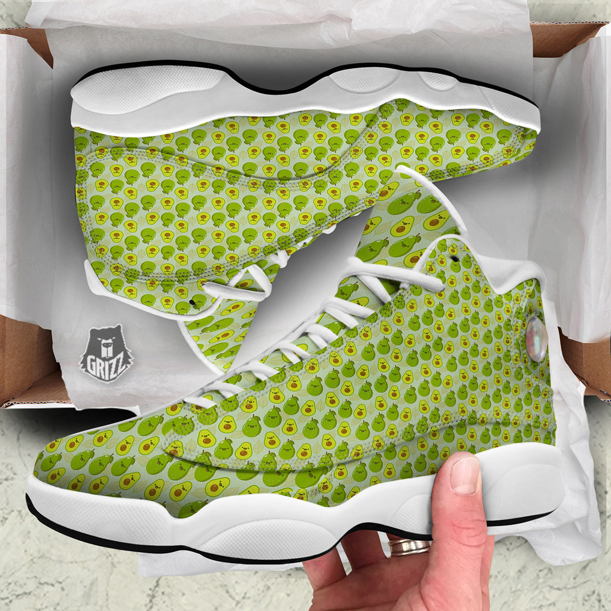 Avocado Cartoon Print Pattern White Basketball Shoes-grizzshop