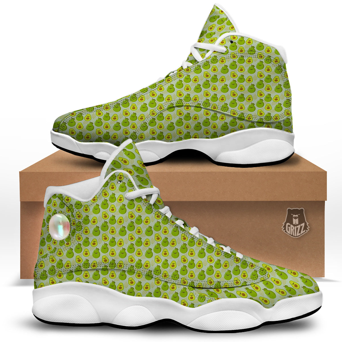 Avocado Cartoon Print Pattern White Basketball Shoes-grizzshop