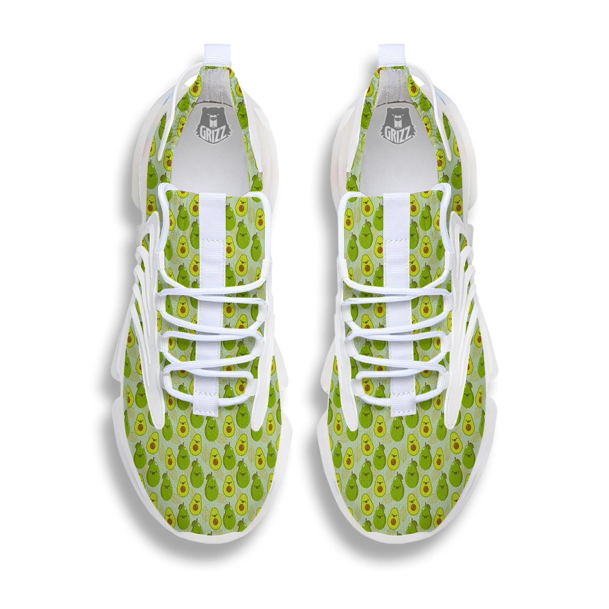 Avocado Cartoon Print Pattern White Gym Shoes-grizzshop