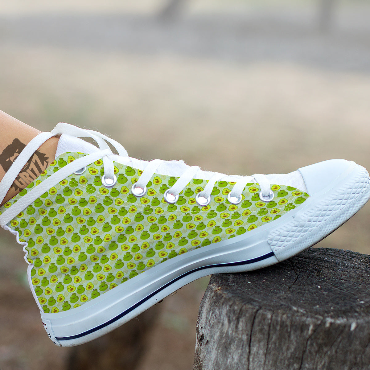 Avocado Cartoon Print Pattern White High Top Shoes-grizzshop