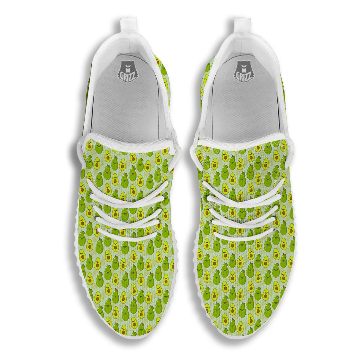 Avocado Cartoon Print Pattern White Walking Shoes-grizzshop