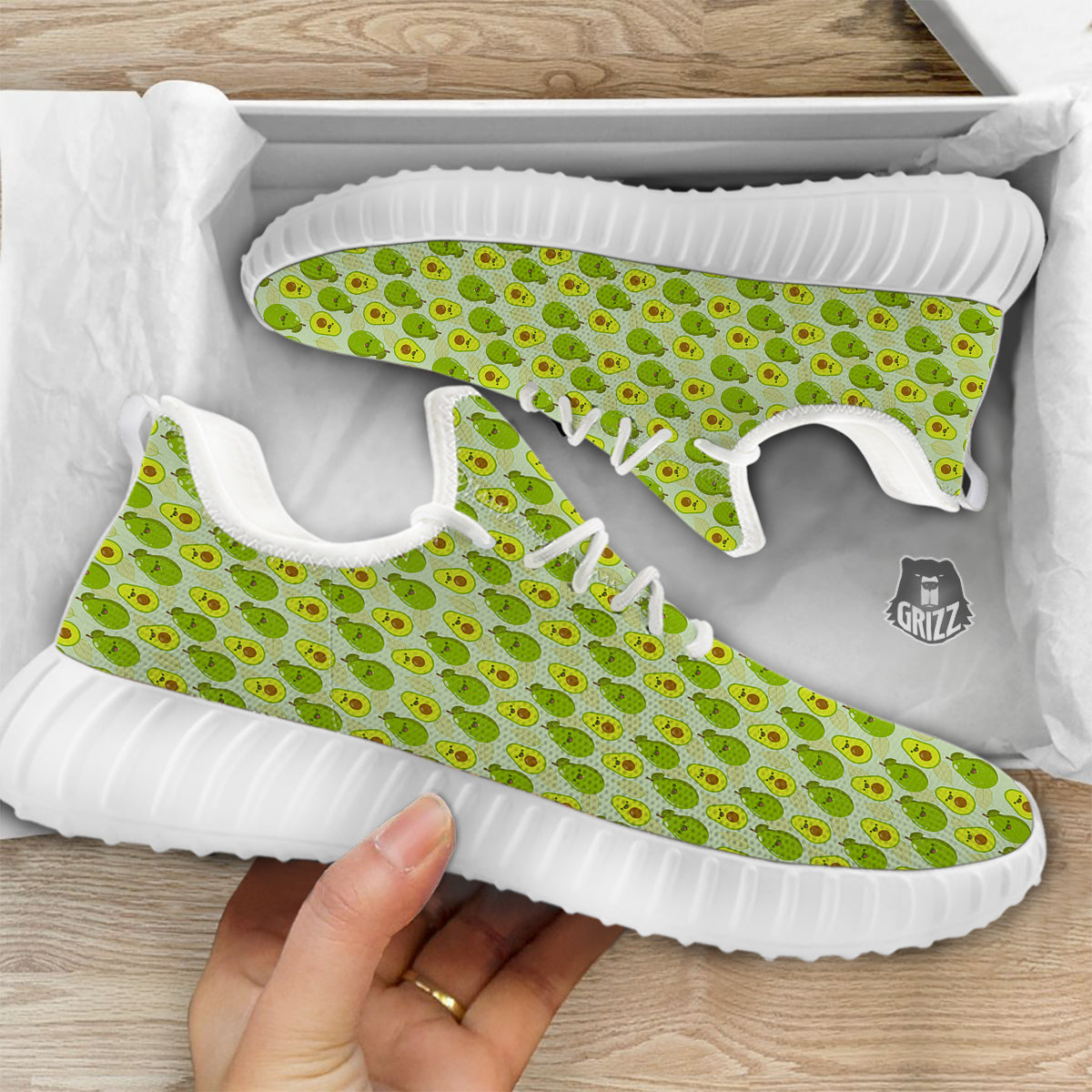 Avocado Cartoon Print Pattern White Walking Shoes-grizzshop