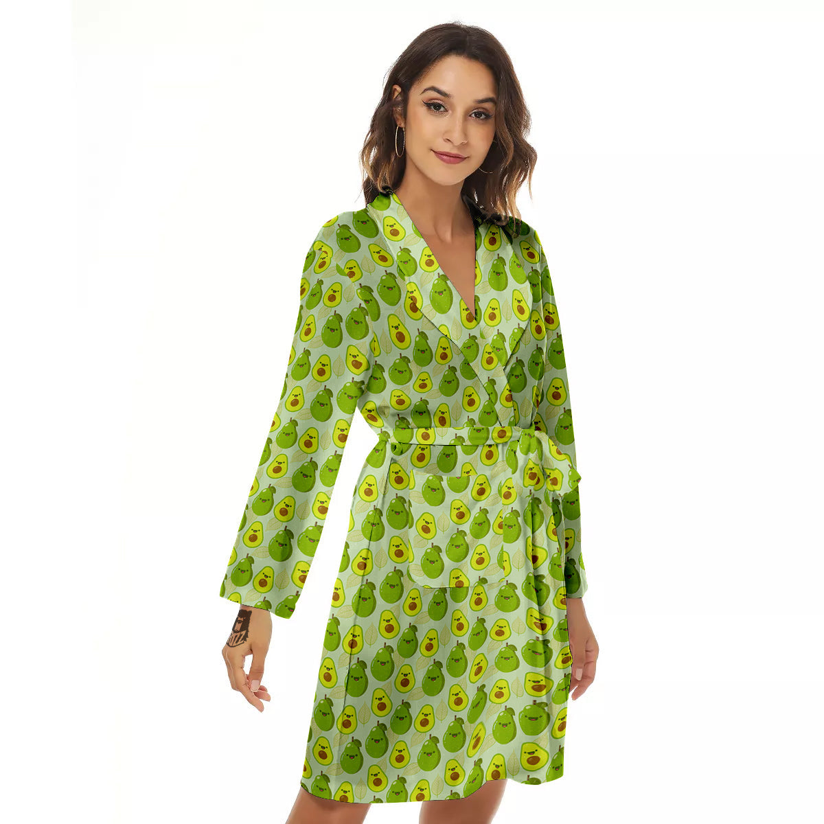 Avocado Cartoon Print Pattern Women's Robe-grizzshop