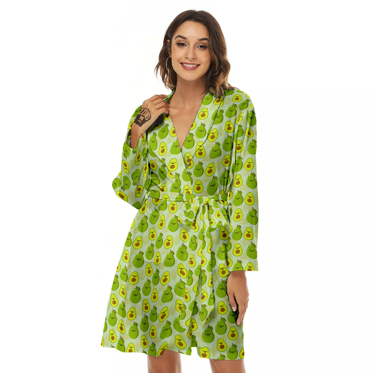 Avocado Cartoon Print Pattern Women's Robe-grizzshop