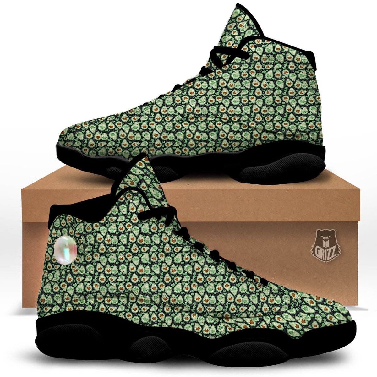 Avocado Cute Print Pattern Black Basketball Shoes-grizzshop