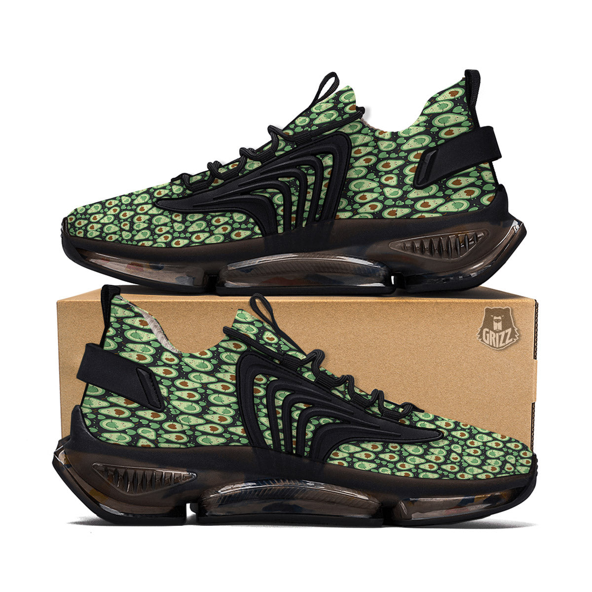 Avocado Cute Print Pattern Black Gym Shoes-grizzshop