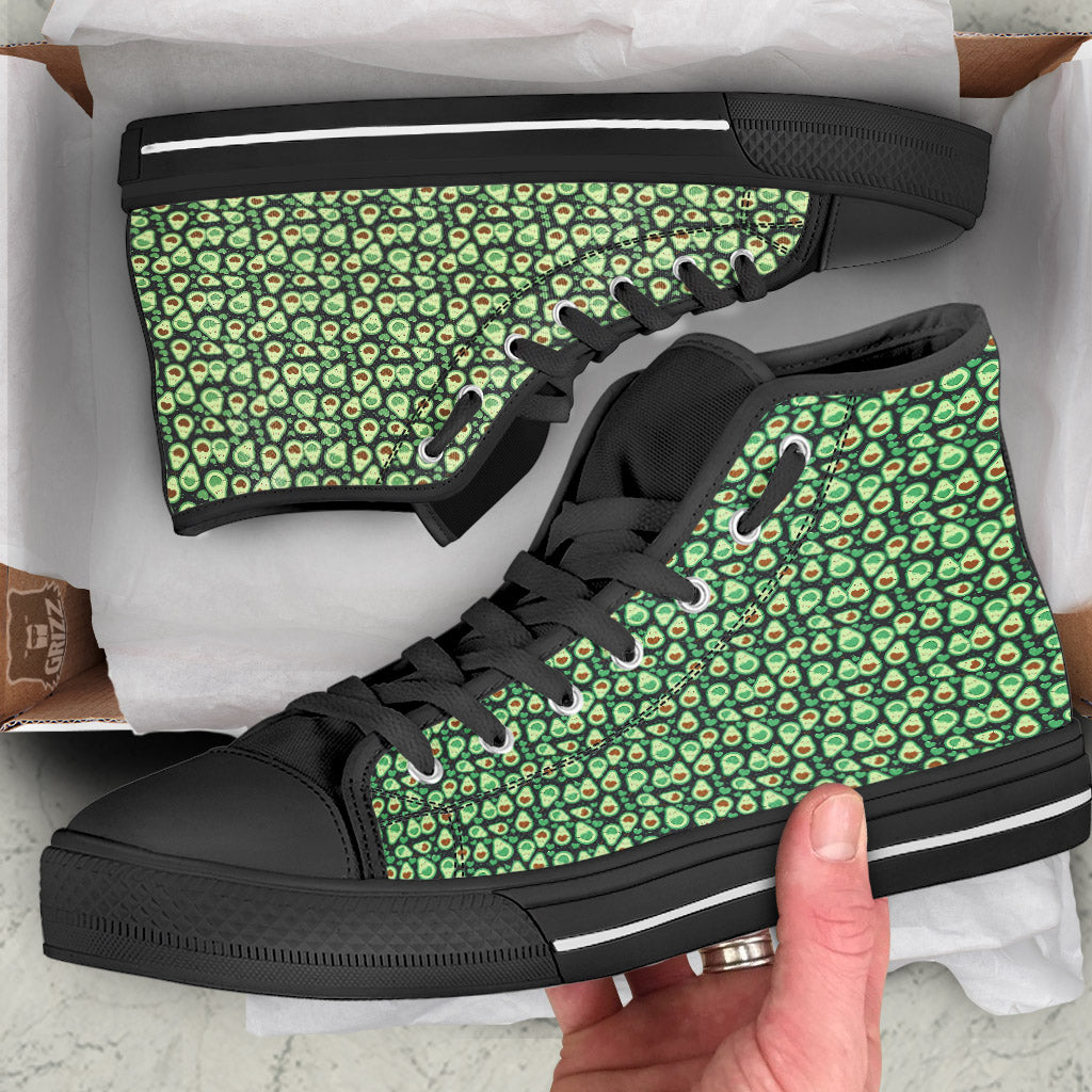 Avocado Cute Print Pattern Black High Top Shoes-grizzshop