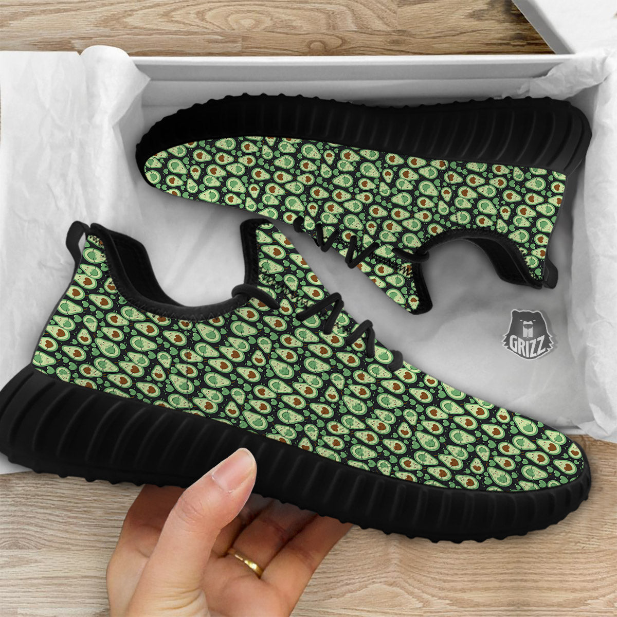 Avocado Cute Print Pattern Black Walking Shoes-grizzshop