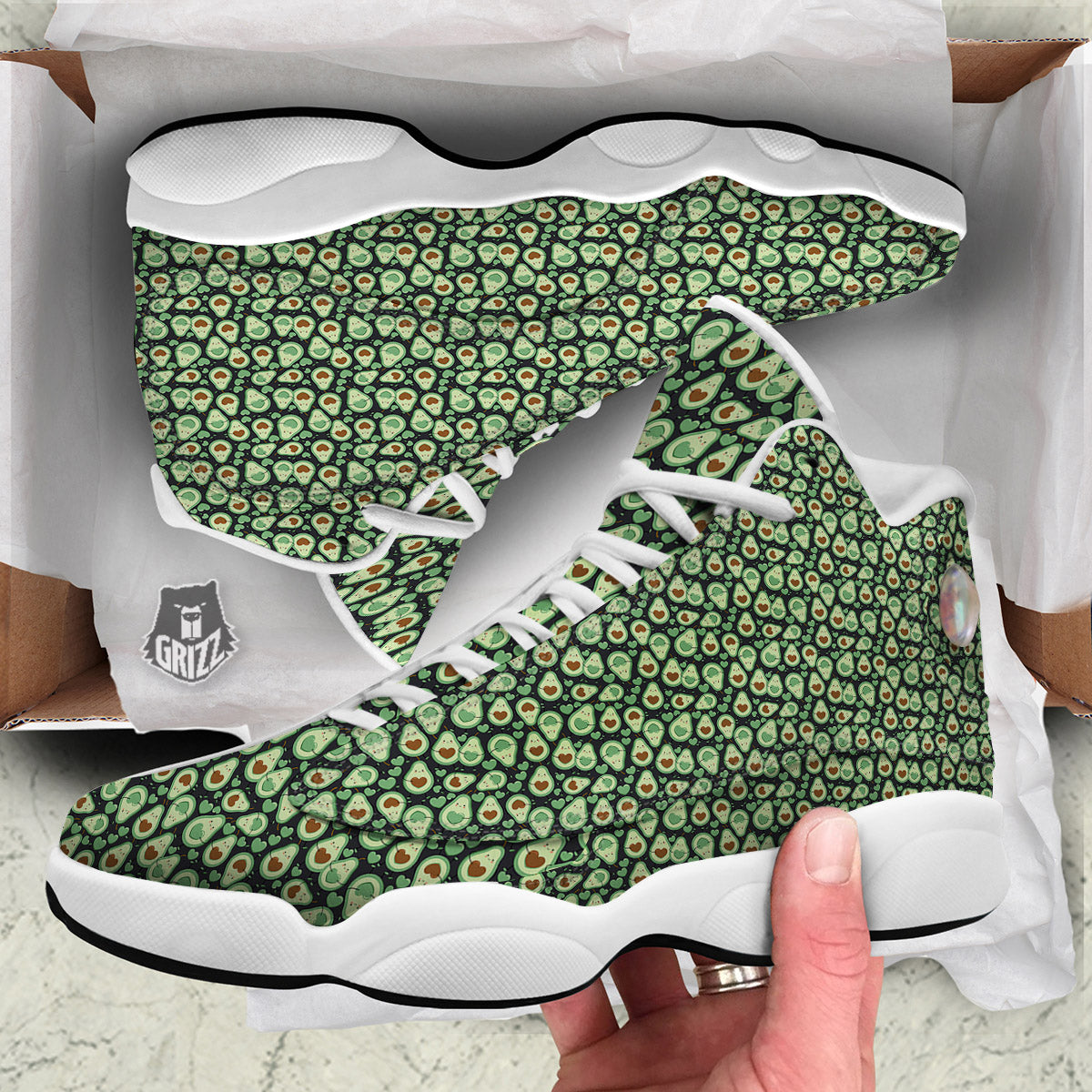 Avocado Cute Print Pattern White Basketball Shoes-grizzshop