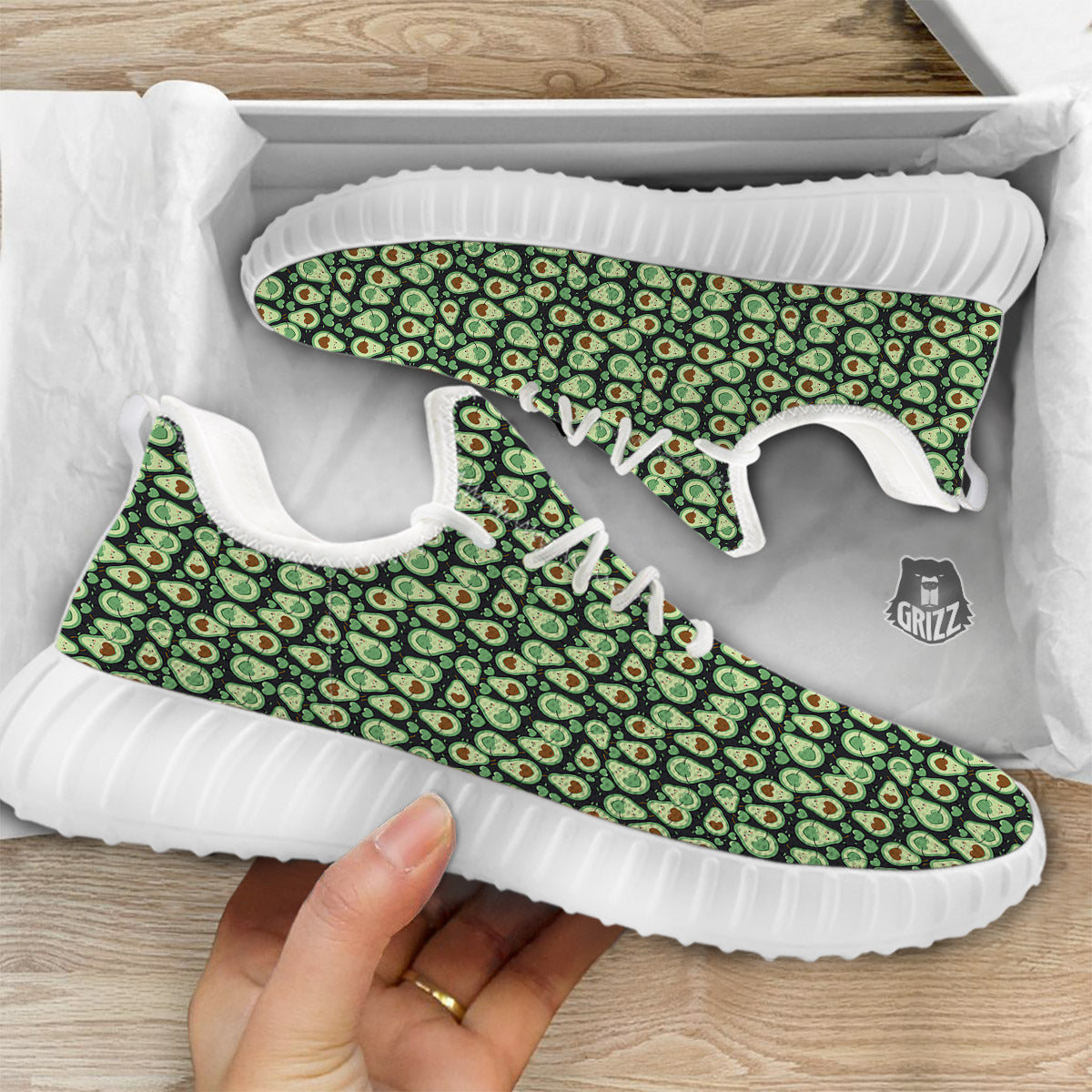 Avocado Cute Print Pattern White Walking Shoes-grizzshop