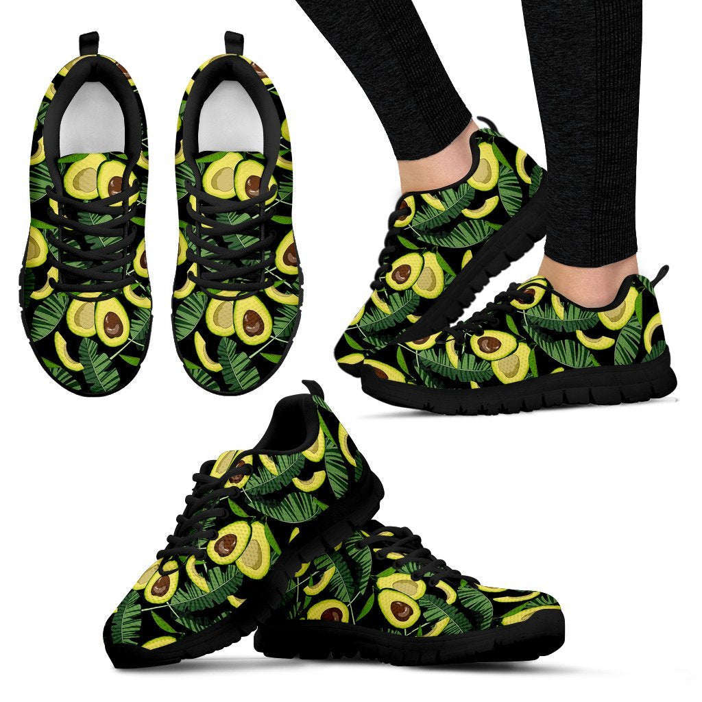 Avocado Floral Palm Leaves Pattern Print Black Sneaker Shoes For Men Women-grizzshop