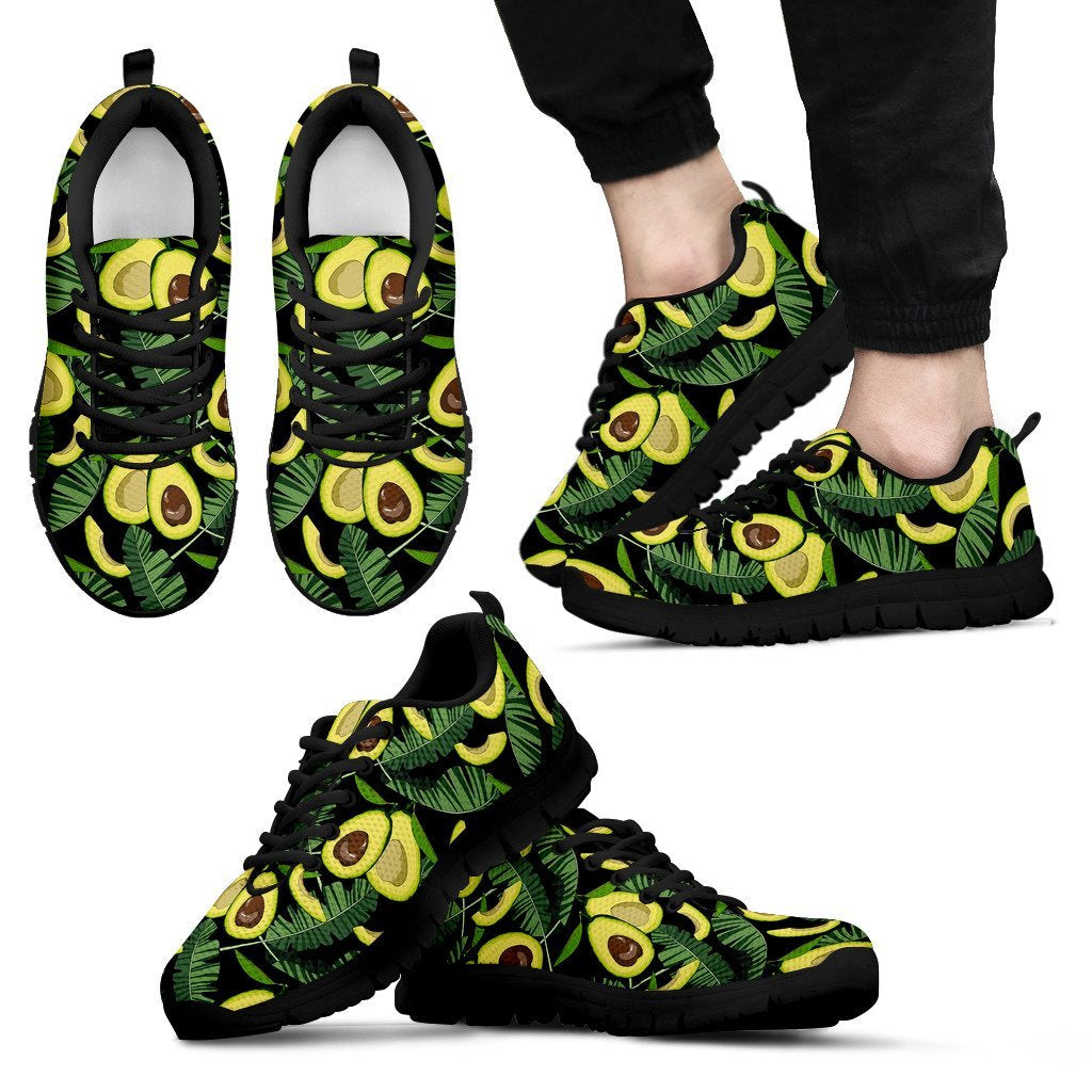 Avocado Floral Palm Leaves Pattern Print Black Sneaker Shoes For Men Women-grizzshop