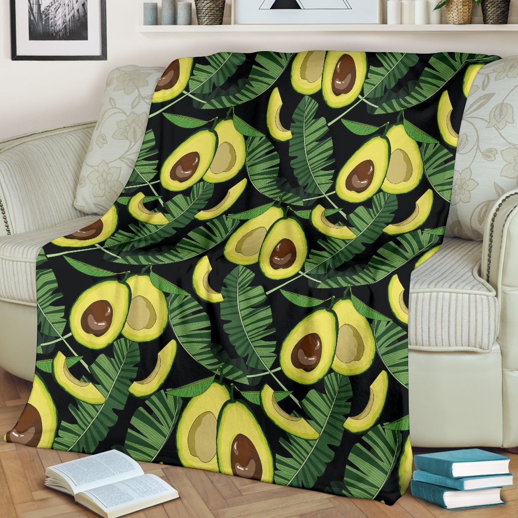 Avocado Floral Palm Leaves Pattern Print Blanket-grizzshop