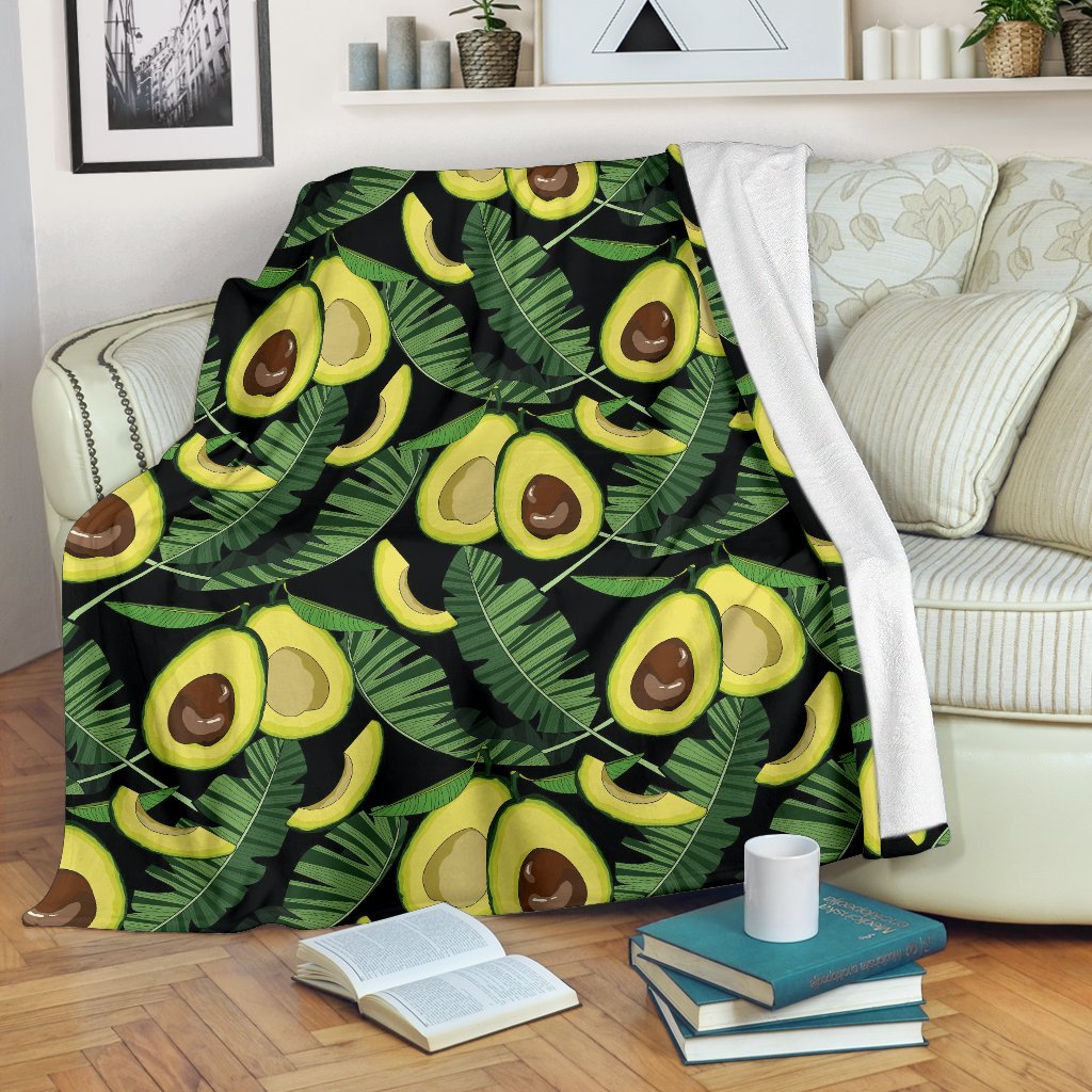 Avocado Floral Palm Leaves Pattern Print Blanket-grizzshop