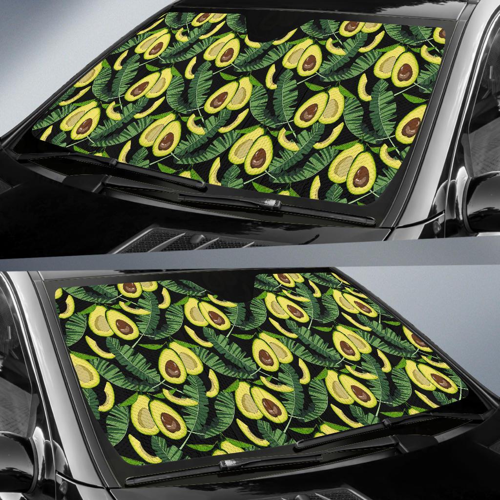 Avocado Floral Palm Leaves Pattern Print Car Sun Shade-grizzshop