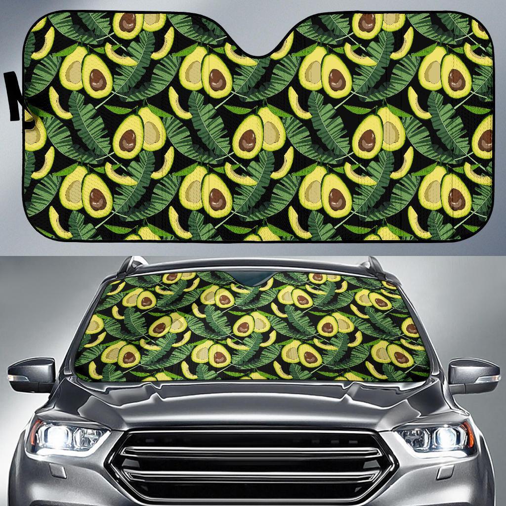 Avocado Floral Palm Leaves Pattern Print Car Sun Shade-grizzshop