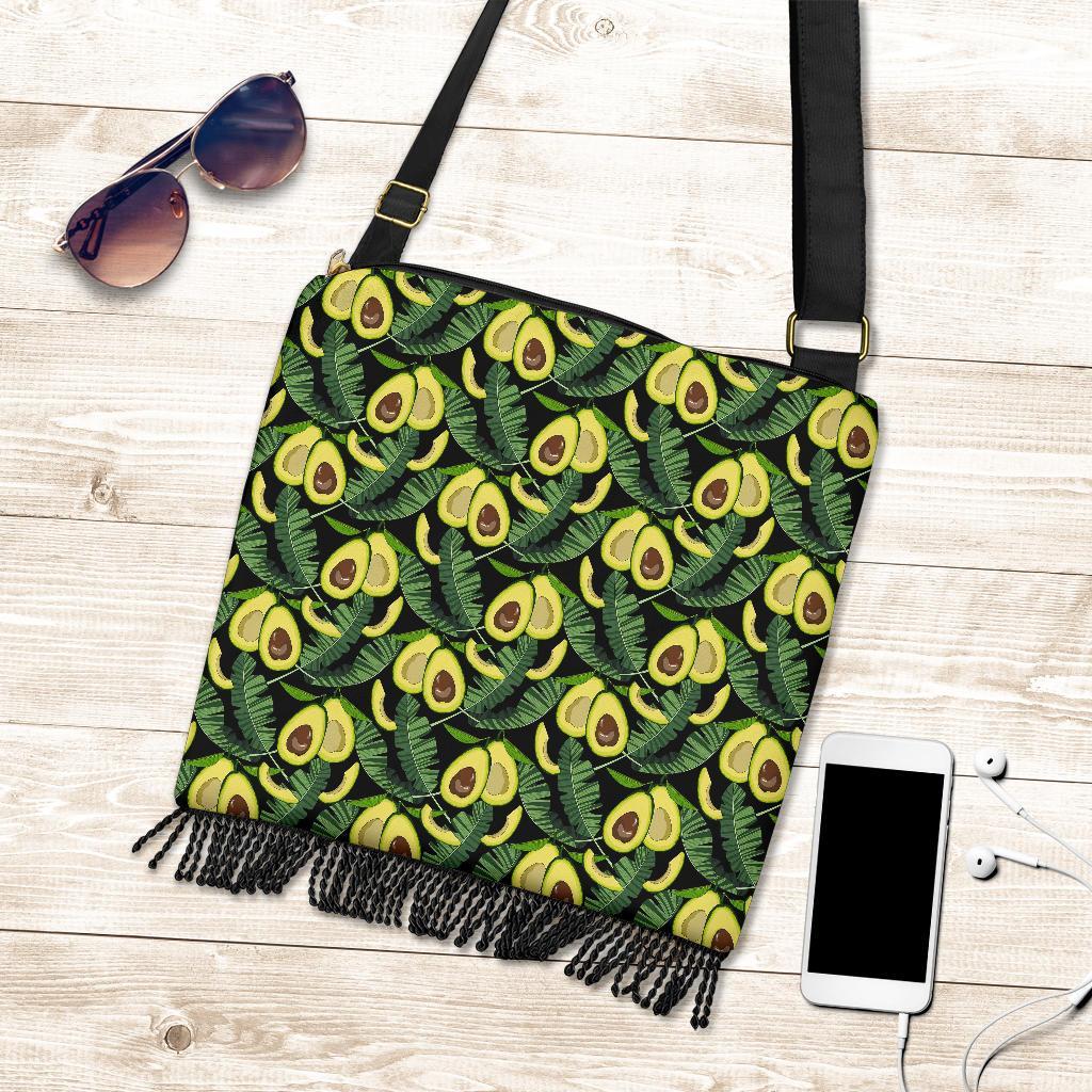 Avocado Floral Palm Leaves Pattern Print Crossbody Bags-grizzshop