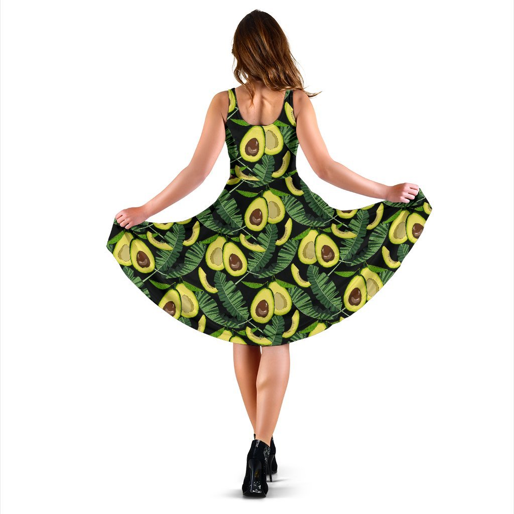 Avocado Floral Palm Leaves Pattern Print Dress-grizzshop