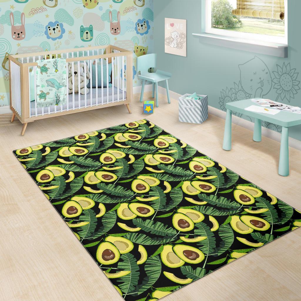 Avocado Floral Palm Leaves Pattern Print Floor Mat-grizzshop