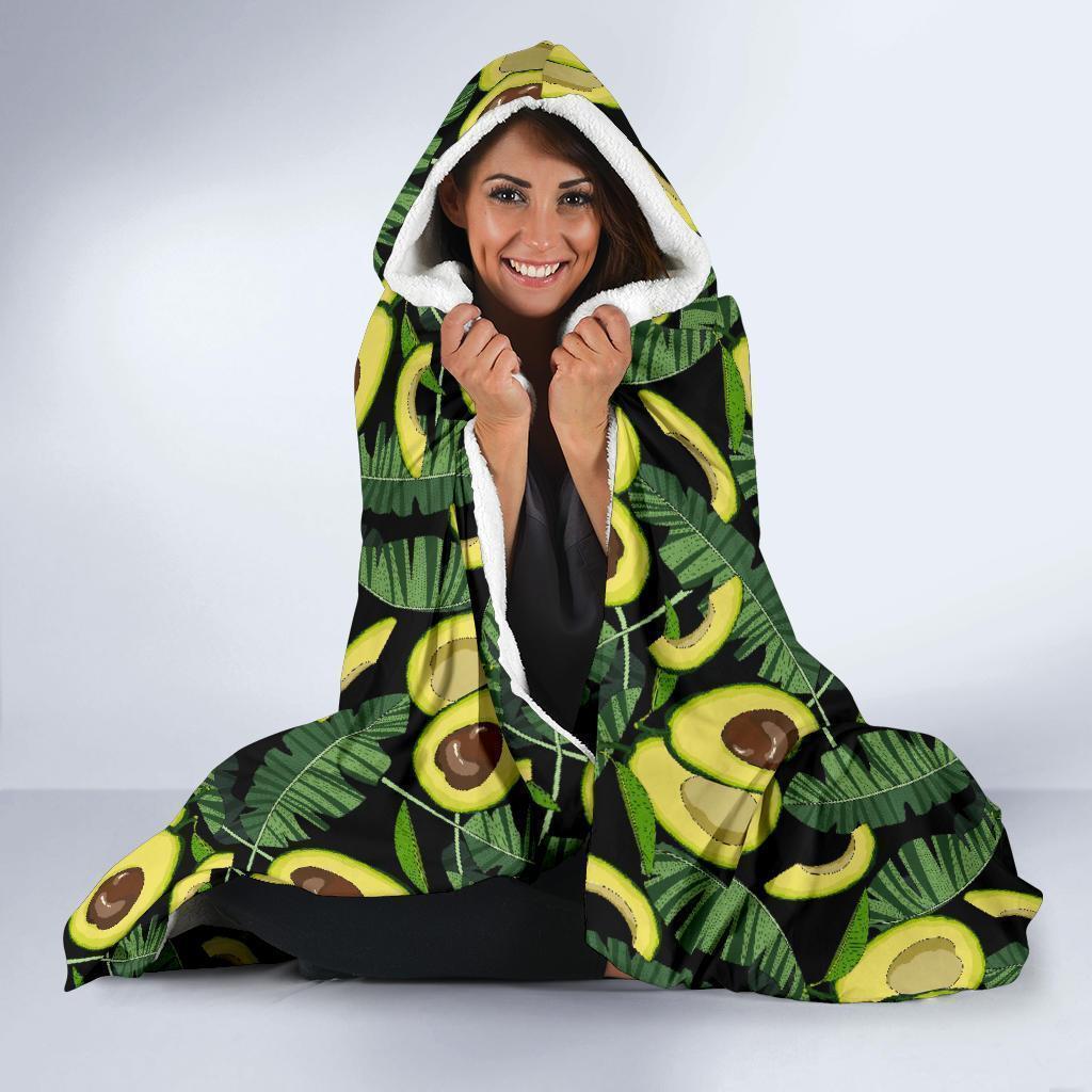 Avocado Floral Palm Leaves Pattern Print Hooded Blanket-grizzshop