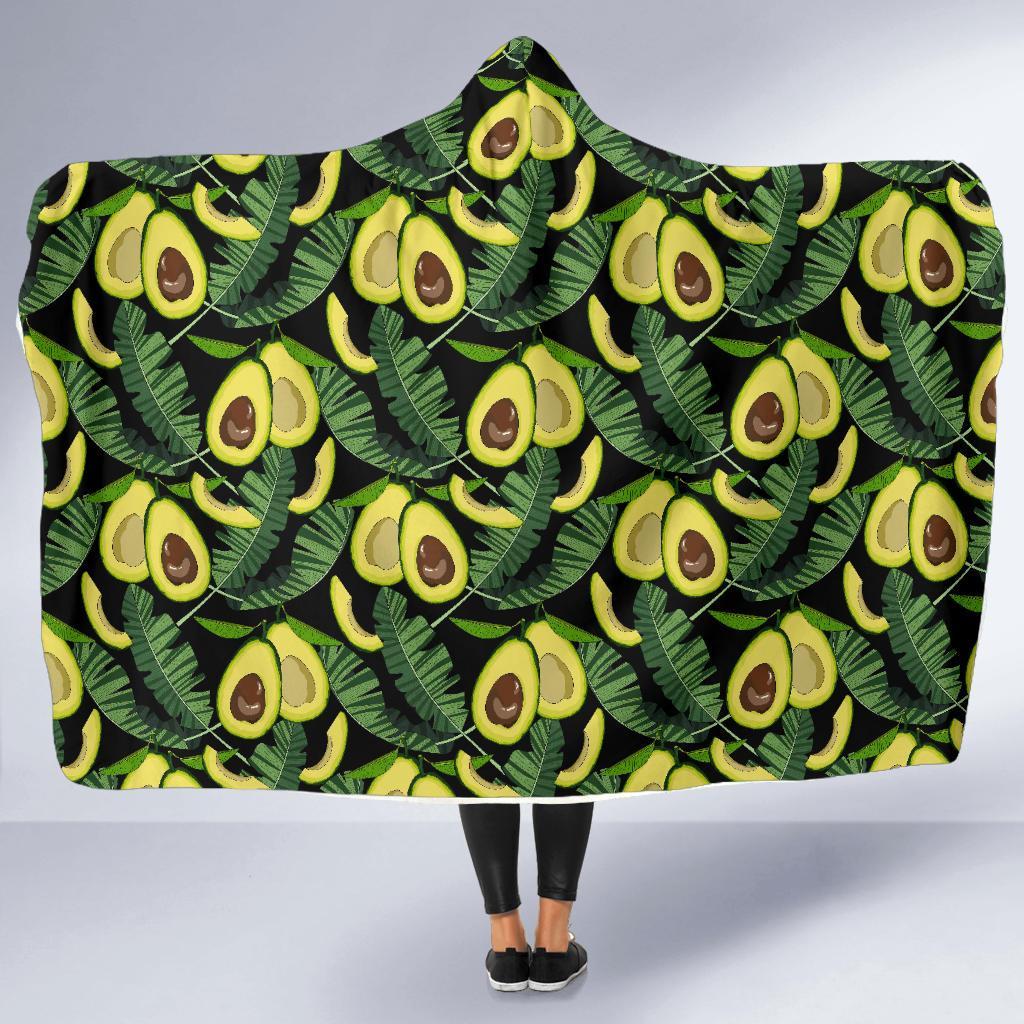 Avocado Floral Palm Leaves Pattern Print Hooded Blanket-grizzshop