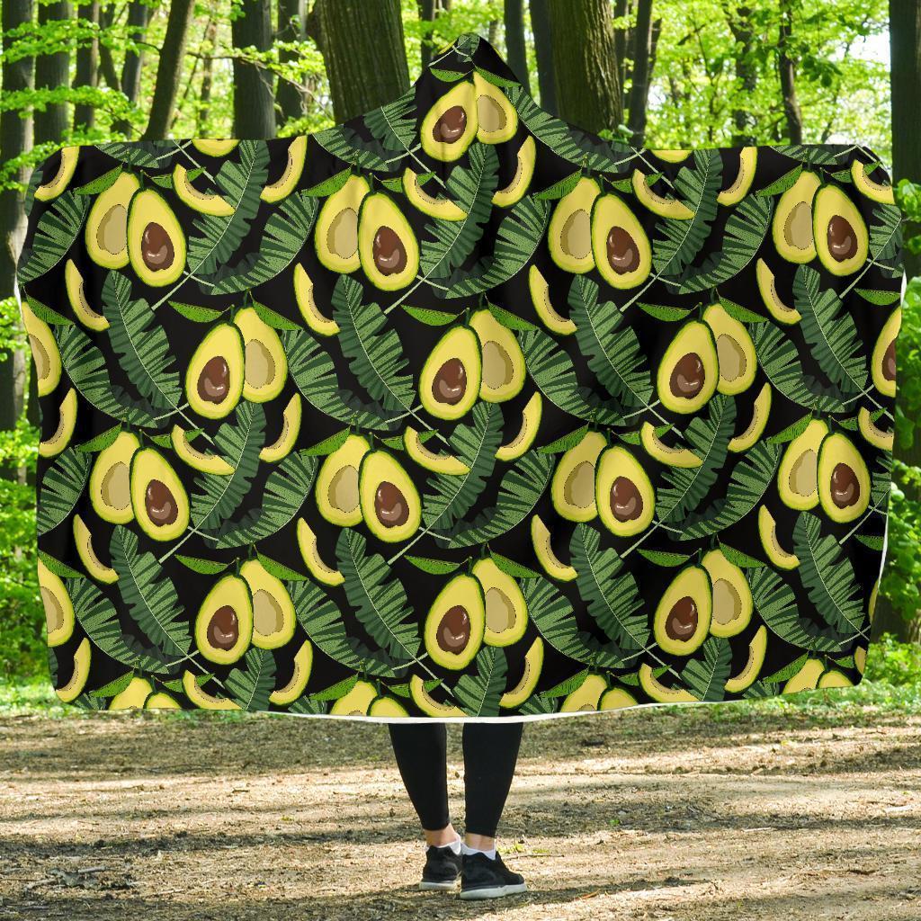 Avocado Floral Palm Leaves Pattern Print Hooded Blanket-grizzshop