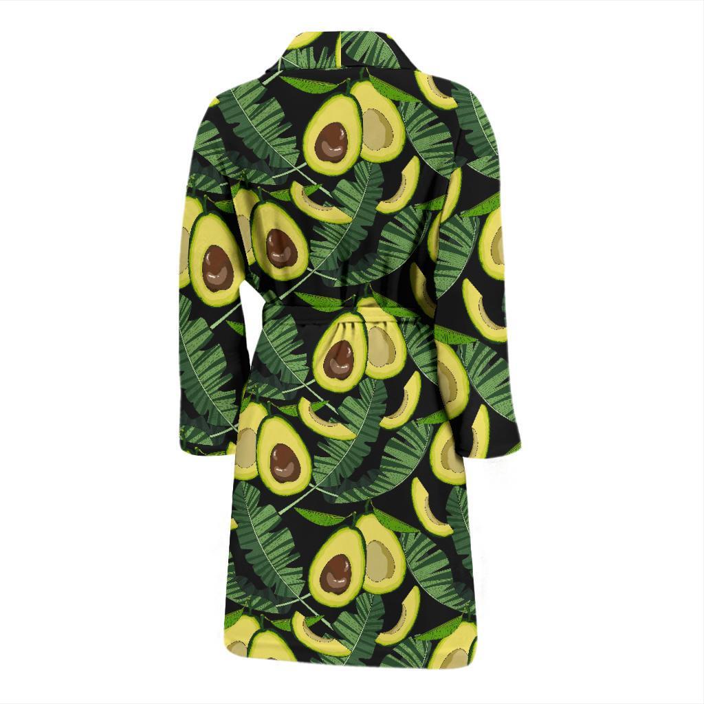 Avocado Floral Palm Leaves Pattern Print Men Long Robe-grizzshop