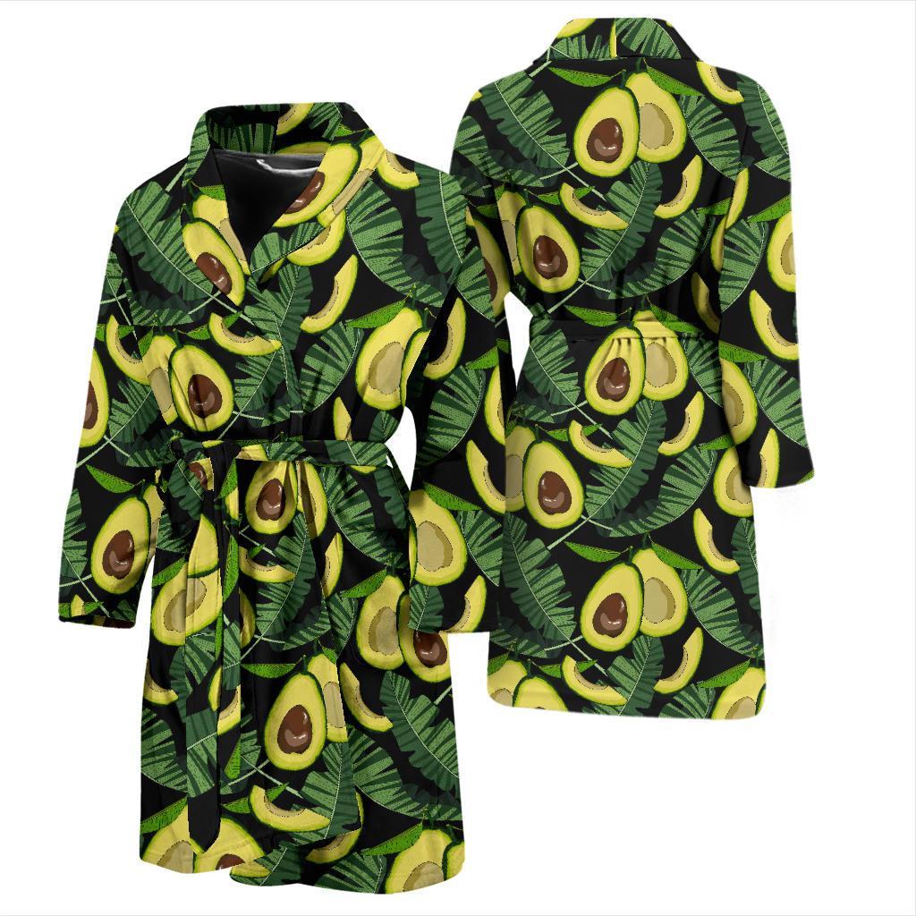 Avocado Floral Palm Leaves Pattern Print Men Long Robe-grizzshop