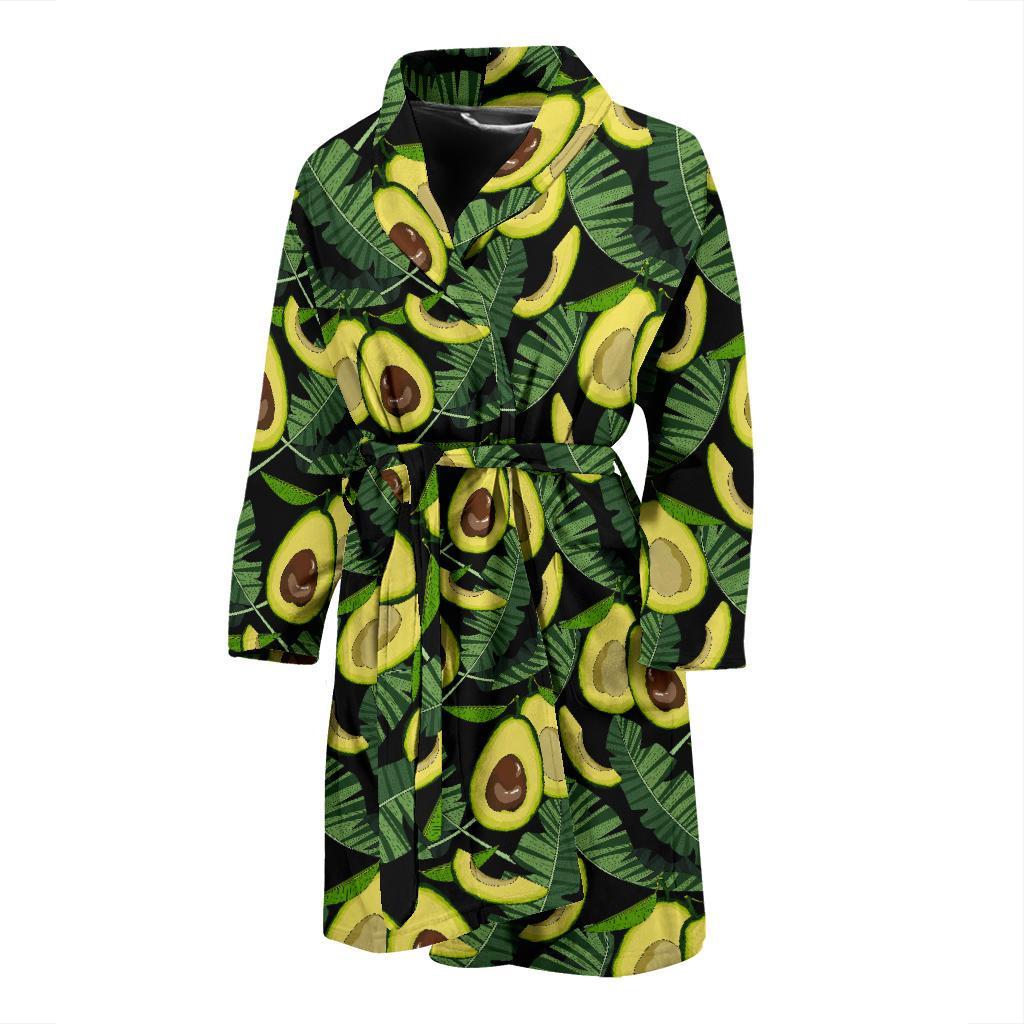 Avocado Floral Palm Leaves Pattern Print Men Long Robe-grizzshop