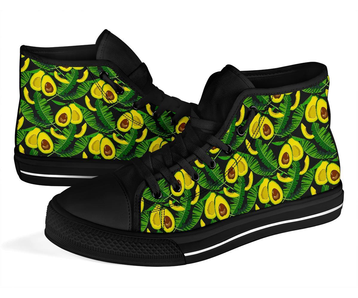 Avocado Floral Palm Leaves Pattern Print Men Women's High Top Shoes-grizzshop