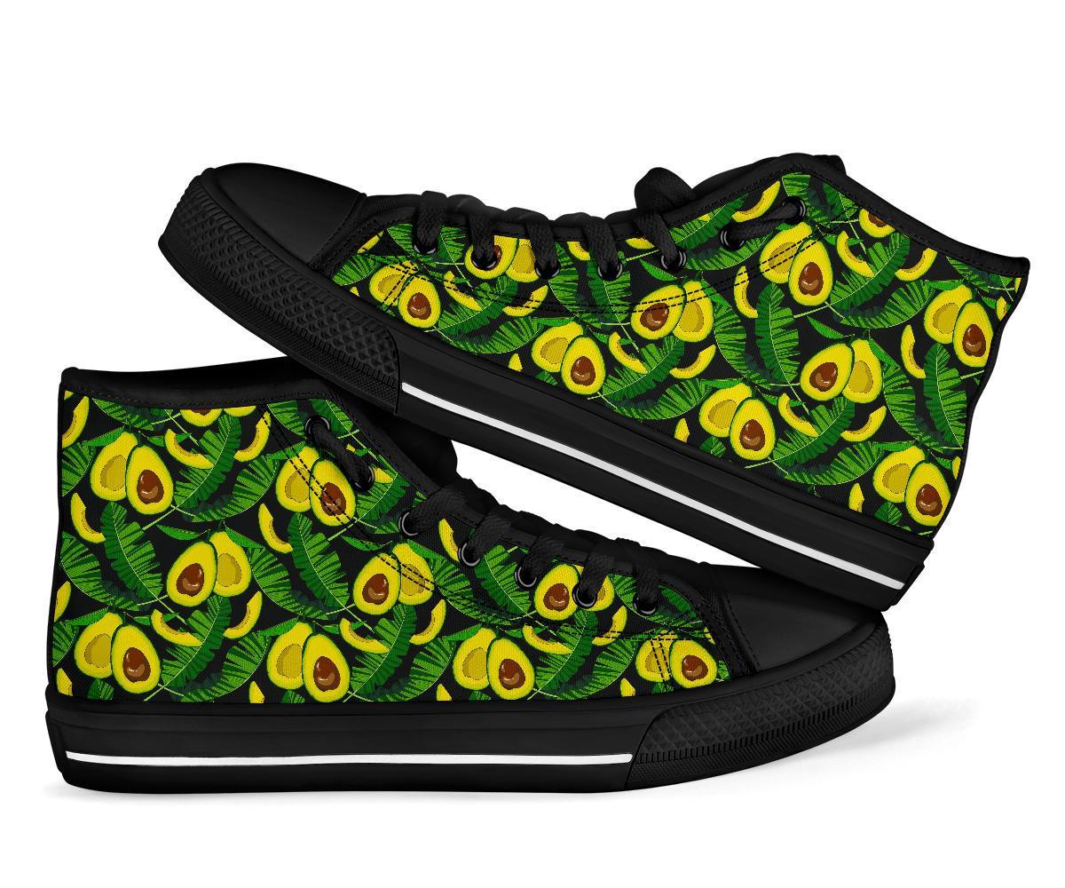Avocado Floral Palm Leaves Pattern Print Men Women's High Top Shoes-grizzshop