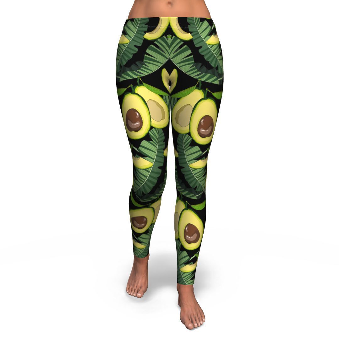 Avocado Floral Palm Leaves Pattern Print Pattern Women Leggings-grizzshop