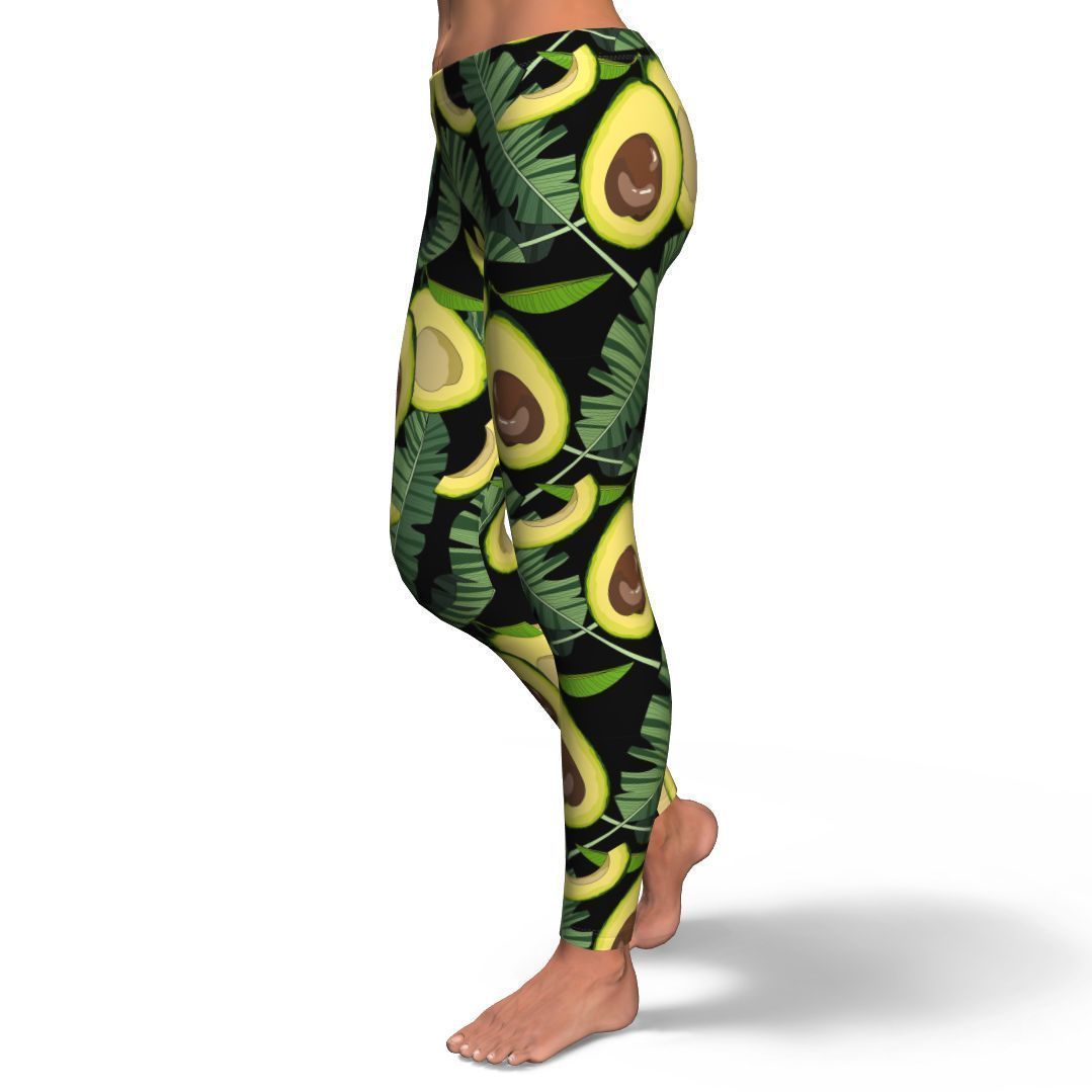 Avocado Floral Palm Leaves Pattern Print Pattern Women Leggings-grizzshop