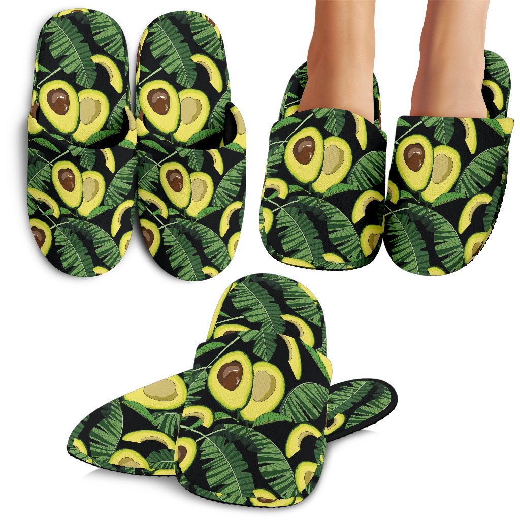 Avocado Floral Palm Leaves Pattern Print Premium Home Slippers-grizzshop