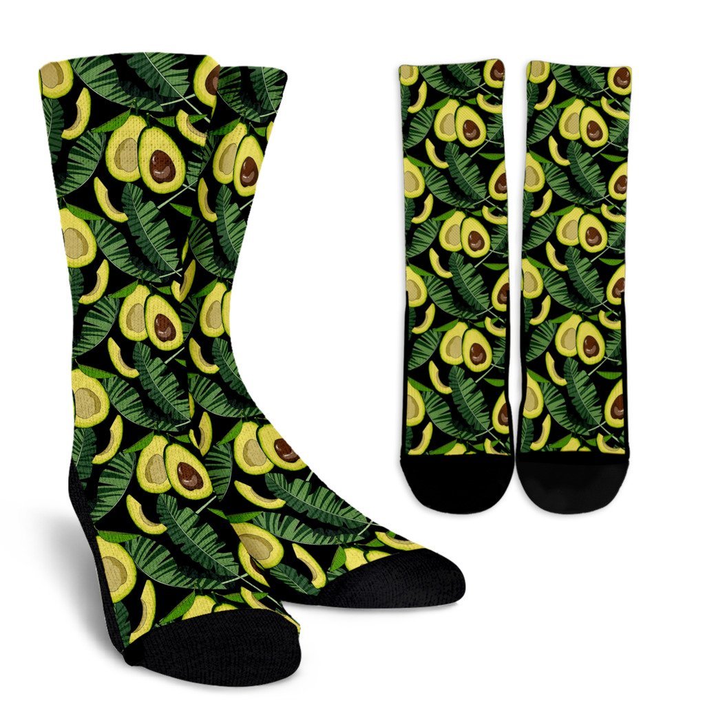 Avocado Floral Palm Leaves Pattern Print Unisex Crew Socks-grizzshop