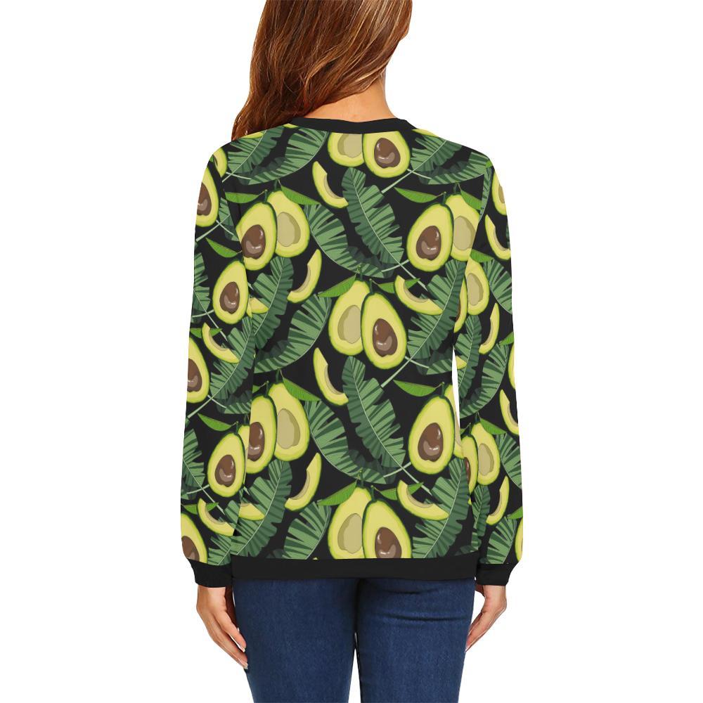 Avocado Floral Palm Leaves Pattern Print Women Crewneck Sweatshirt-grizzshop