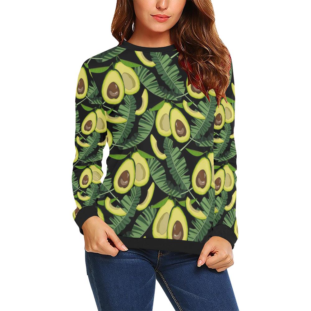 Avocado Floral Palm Leaves Pattern Print Women Crewneck Sweatshirt-grizzshop