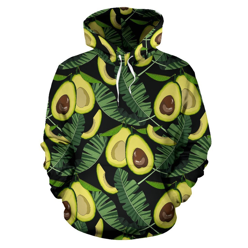 Avocado Floral Palm Leaves Pattern Print Women Men Pullover Hoodie-grizzshop