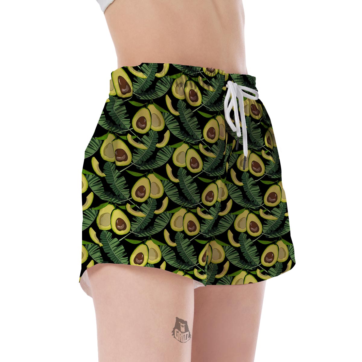 Avocado Floral Palm Leaves Pattern Print Women's Shorts-grizzshop