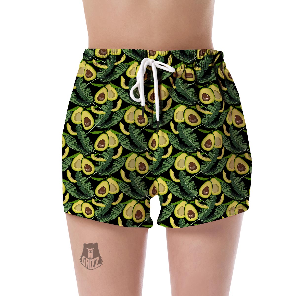 Avocado Floral Palm Leaves Pattern Print Women's Shorts-grizzshop