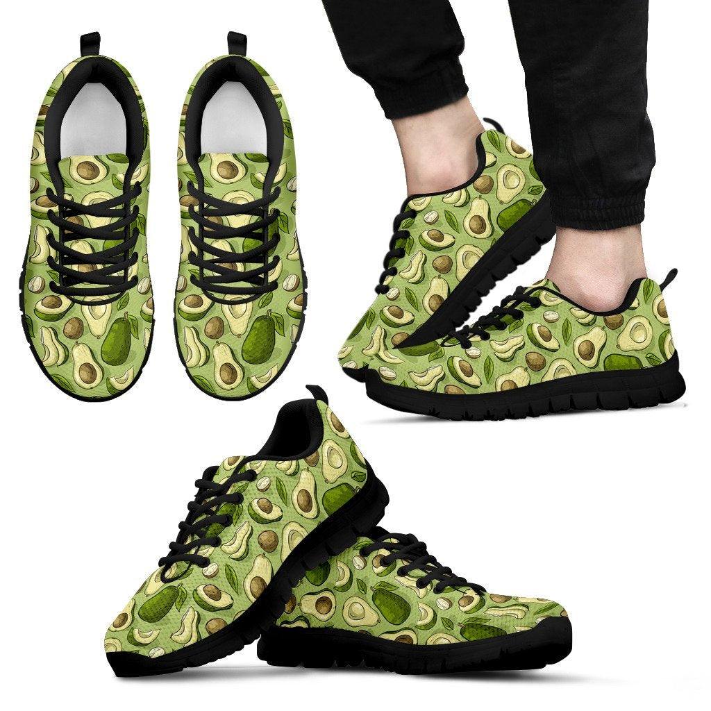 Avocado Green Pattern Print Black Sneaker Shoes For Men Women-grizzshop