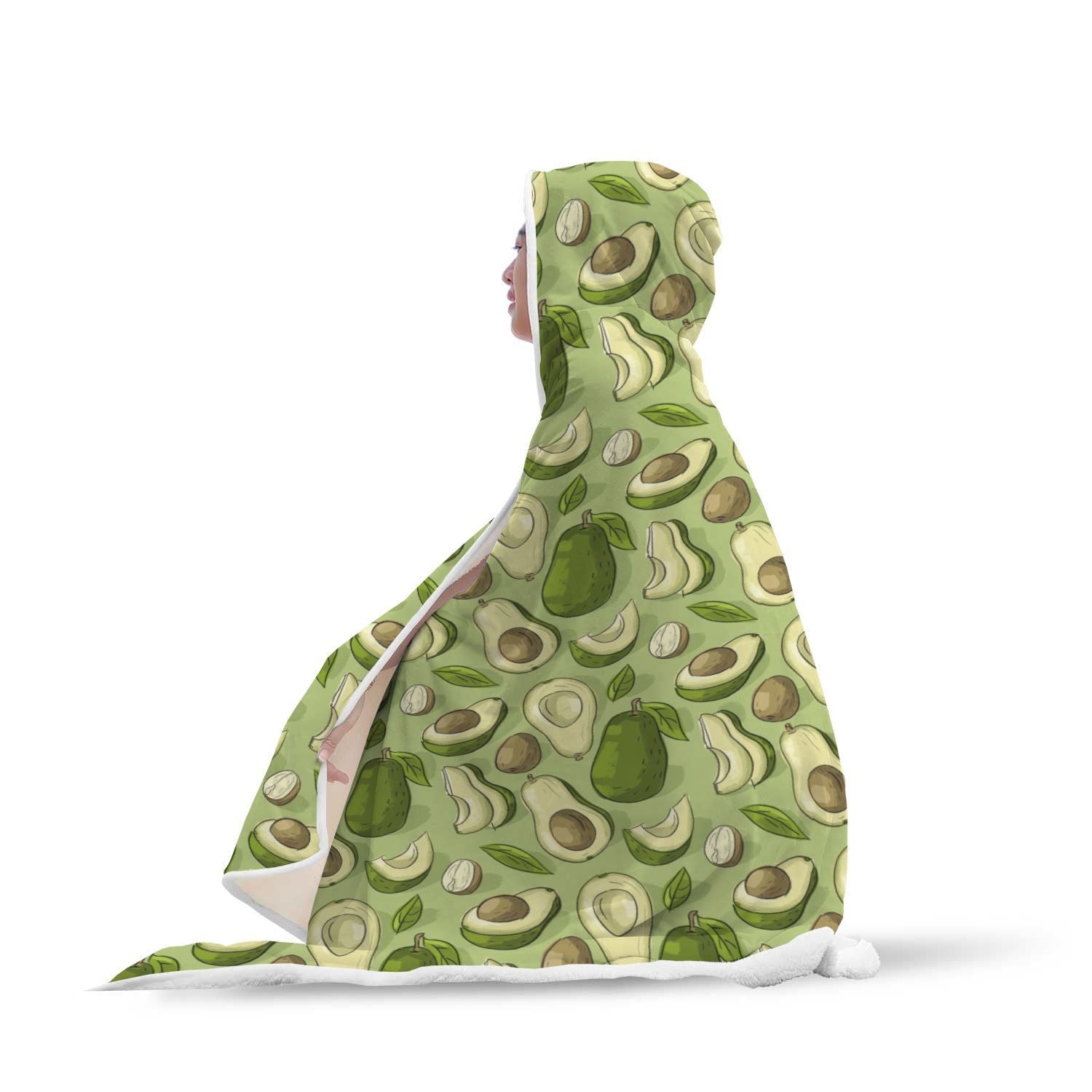 Avocado Green Pattern Print Hooded Blanket-grizzshop