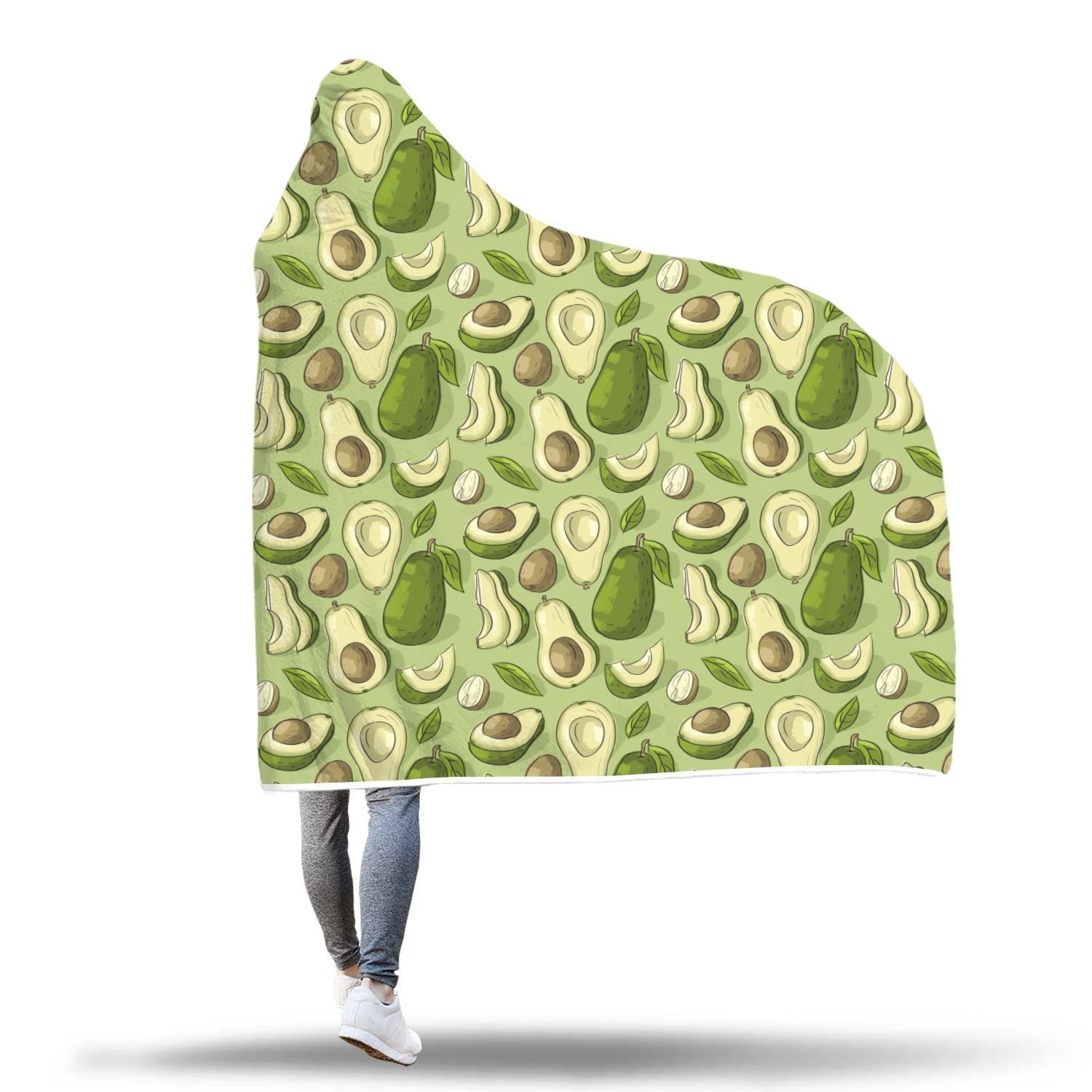 Avocado Green Pattern Print Hooded Blanket-grizzshop