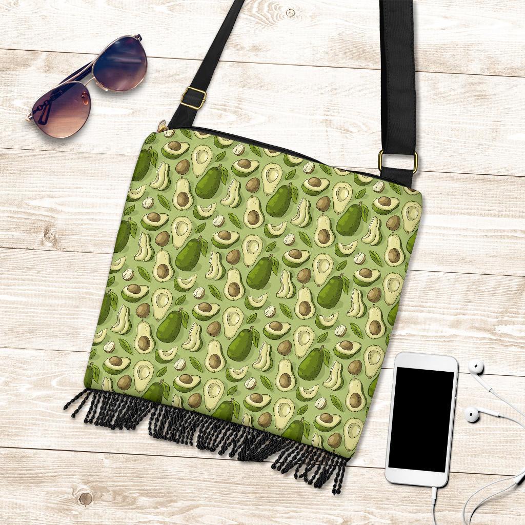 Avocado Green Patttern Print Crossbody Bags-grizzshop