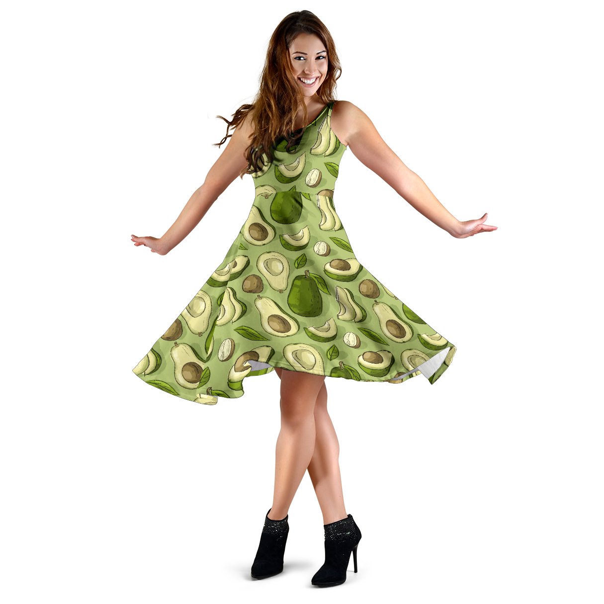 Avocado Green Patttern Print Dress-grizzshop