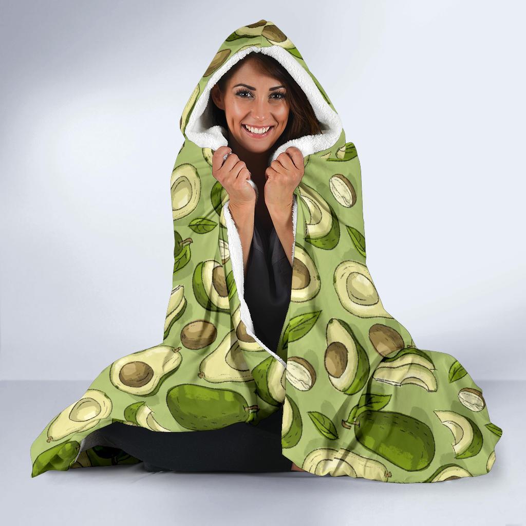 Avocado Green Patttern Print Hooded Blanket-grizzshop