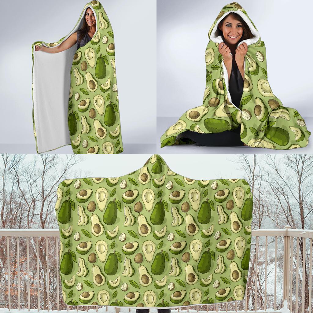 Avocado Green Patttern Print Hooded Blanket-grizzshop